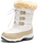 DREAM PAIRS Girls Snow Boots Warm Cozy Anti-Slip Lightweight Mid Calf Faux Fur Lining Winter Shoes for Little/Big Kids,Size 2 Little Kid,Beige/White,Nordic