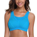 WingsLove High Impact Sports Bras for Women Full Coverage Wirefree Non Padded Workout Bras Full Support Plus Size Bra(Blue,34D)