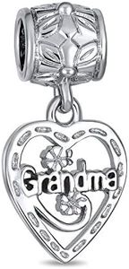 Antique Vintage Style BFF Heart Word Grandma Dangle Charm Bead For Grandmother .925 Sterling Silver Fits European Bracelet