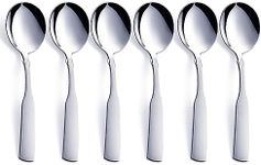 FULLYWARE Soup Spoons, Stainless Steel 6.1” Heavy Duty Round Spoons, Dinner Spoon Table Spoon Silverware, Metal Spoon Cutlery Set, 6-Piece