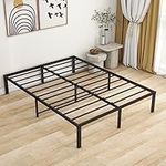 DUMEE Metal Platform Bed Frame Queen Size Heavy Duty 14 Inch No Box Spring Needed with Storage, Steel Slats Mattress Foundation, Reinforced Support Noise Free, Black