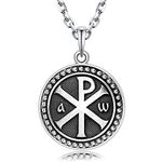 CROSS CHI-RHO JESUS CHRIST NAME BIBLE VERSE JN8:12 STERLING SILVER MEDAL PENDANT by VENICEBEE