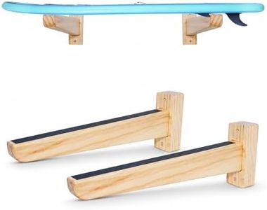 Benovo Wood Surfboard Rack Wall Mount, Solid Pine Wooden Surf Board Storage Racks for Horizontal Display, Heavy Duty Paddle Board Wall Hanger for Garage & Home