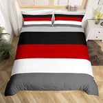 Red Black Stripes Double Comforter Cover Patchwork Geometric Striped Bedding Set White Grey Geometry Lines Duvet Cover Farmhouse Room Decor Soft Lightweight Bedspread Cover Zipper 3 Pcs