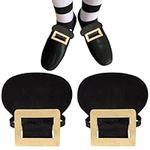 FINGERINSPIRE 2 Pairs Colonial Shoe Buckle Accessories Black & Gold Shoe Buckles Colonial Shoe Covers PU Leather Colonial Shoe Buckles Historical Gold Shoe Buckles Costume Accessory for Men Women