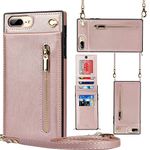 Jaorty Crossbody Phone Case for iPhone 8 Plus/7 Plus Case with Card Holder for Women,iPhone 7 Plus Case Wallet with Strap Lanyard for Men,PU Leather Magnetic Clasp with Kickstand 5.5", Rosegold