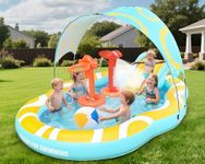 Inflatable Kids Pool with Slide and Canopy, Durable Thickened Large Inflatable Pool for Toddler, Water Slides for Kids, Backyard Play Center Kiddie Pool, Blow Up Splash Pad for Toddlers (126"*72"*52")
