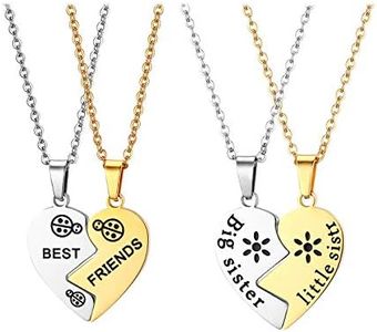 JewelryWe 2PCS BFF Necklace Love Heart Puzzles Pendant Best Friends Engraved Friendship Necklace Set for Men Women