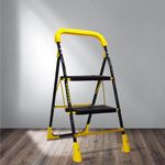 Trendy Cameo 2 Step Heavy Duty Foldable Step Ladder with Anti-Skid Shoes and Extra Strong Wide Steps (Yellow & Black)