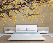 999STORE Hd Brown Branch with Yellow Flowers Wall Paper for Wall Decor Home (Non-Wooven_12X9 Feet_Multi)