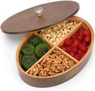 Belle Vous Round Serving Tray with Lid & 4 Compartments - 29cm/11.4 Inches - Bamboo Nuts Platter Tray - Multipurpose Storage Container for Nuts, Dry Fruits, Candy, Tea Bags, Keepsake Items & Jewellery