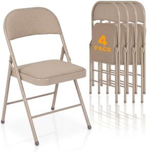 EDWINENE 4 Pack Fabric Padded Folding Chairs for Dining, Foldable Chairs with Cushion Seat and Back, Portable Indoor Outdoor Seats for Home Office Wedding Party Banquet Commercial Event, Khaki