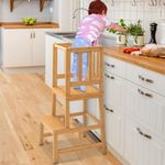 COSYLAND Kitchen Nursery Step Stool for Kids Toddlers Children,Standing Tower for Kitchen Counter, Mothers' Helper Kids Learning Stool,Made of Natural Solid Bamboo(Natural)