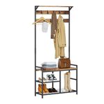 Leader Accessories Hallway Coat Stand Industrial Coat Rack free standing Hall Tree with Shoe Bench 9 Hooks Metal Frame 33"x12"x71.5"(L/W/H) Rustic Brown