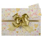 Gold Hearts, Gift Wrap Pack, 2 Sheets, 2 Matching Tags and 2 Gold Pull Bows, Arrives in an A4 boarded envelope for protection, Perfect for Love, Engagement, Wedding, Anniversary, Golden Wrapping Paper