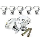 6PCS 30mm Clear Crystal Glass Cabinet Knob Drawer Pull Handle with Screw Kitchen Door Wardrobe Hardware Used for Cabinet Drawer Chest Bin Dresser Cupboard