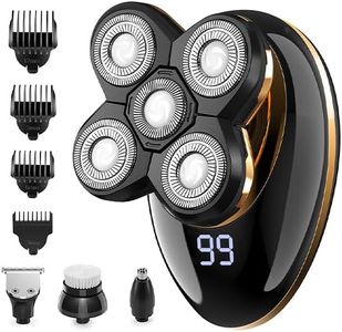 Afeitadora Cabeza Hombre, 5 en 1 Afeitadora eléctrica Hombre para Calva con 5 Cabezas Rotativa, Afeitadora Calvos para Hombre Recargable USB, Máquina de Afeitar Impermeable con Pantalla LED