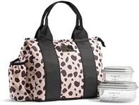 Fit & Fresh Sanibel Adult Insulated Lunch Bag with Side Pouch & Carry Handles, Complete Lunch Kit Includes 2 Containers, Cheetah, Large