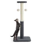 Lesure 86cm Tall Cat Scratching Post - Highly Resistant Carpet Scratch Post, Premium Sisal Rope Scratch Posts Kitten and Adult Cats, Sturdy Large Scratch Pole with Hanging Ball, Grey