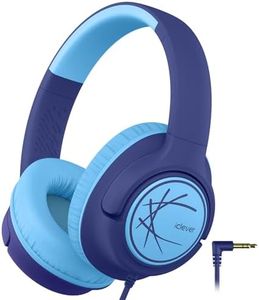 iClever Cuffie per bambini, cuffie per bambini con cavo 85dBA Volume sicuro, suono stereo, over ear, pieghevoli da 3,5 mm, jack per bambini, per iPad, tablet, scuola, viaggi, blu navy