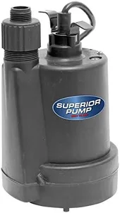 Superior Pump 91250 1800GPH Thermoplastic Submersible Utility Pump with 10-Foot Cord, 1/4 HP