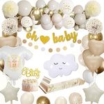 Baby Shower Decorations, Gold Baby Shower Decorations for Boys Girls Gold White Balloons Mummy to Be Sash Cake Topper Banner for Baby Shower Gender Reveal Party Decorations