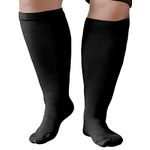 ZFSOCK Wide Calf Compression Socks: Men Women Plus Size Medical Support Stockings Flight Socks for Varicose Vein Knee High Pressure Sock Swollen Legs Nurses Travel Running Sports Black 5XL 1 Pair