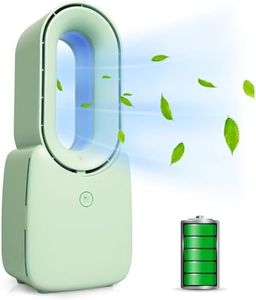 CONBOLA Desk Fan, 11.8 Inch Bladeless Fan Small Table Fan Air Cooler, Portable Rechargeable Breeze Quiet Fan with Touch Control 5-Colors Decorative LED Light for Office Bedroom（Green）