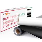 HTVRONT HTV Heat Transfer Vinyl Rolls: 12" x 12ft White HTV and Black Heat Transfer Vinyl for Shirts, 2 Rolls Black and White Iron on Vinyl Easy to Cut & Weed for Heat Vinyl Design