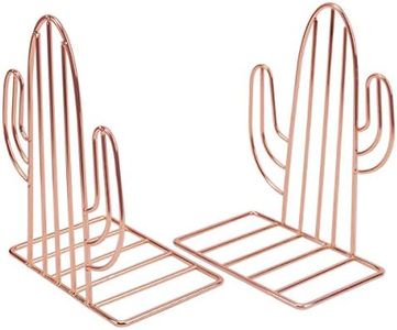 KETIEE Sujetalibros de Metal Antideslizante con Forma de Cactus, 1 Par de Extremos de Libro Resistentes para Estantes, Estantería y Organizador de Escritorio, Oro Rosa