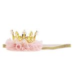 Nishine Princess Toddler Girls Lace Crown Tiaras Baby Elastic Birthday Party Crown Headband Photo Props Gift(Pearl&Gold)