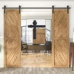 WINSOON 305cm Sliding Door Track Heavy Duty Barn Double Door Sliding Kit Sliding Barn Wood Door Hardware Closet Kit, Carbon Steel, J Shape Hanger