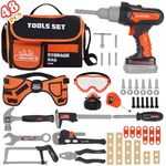 Kids Tool Set- 48PCS Toddler Tool Set Toys with Electronic Toy Drill, Tool Bag&Tool Belt&Tape Measure, Pretend Play Kids Construction Tool Kits Toy for Boys, Kids Birthday Gift for Boys Girls Ages 3+