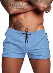 Coofandy Men's Swim Trunk Swimwear Bathing Suit Swimsuit Board Beach Sport Short, Light Blue, 3X-Large