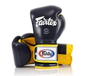 Fairtex Muay Thai Boxing Gloves BGV9 - Heavy Hitter Mexican Style - Minor Change Black with Yellow Piping 12 14 16 oz. Training & Sparring Gloves for Kick Boxing MMA K1