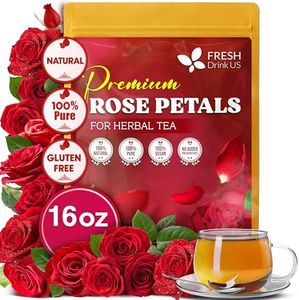 FreshDrinkUS, Premium 16oz Dried Rose Petals, 100% Natural & Pure, Herbal Tea, Daily Infusion Botanical, No Sugar, No Caffeine, No Gluten, Vegan. Rich in Antioxidants.