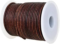 GENIQUE Real/Genuine Round Leather String Cord for Necklace, Bracelets, Jewellery, Braiding (2mm, Antique Brown Distressed)