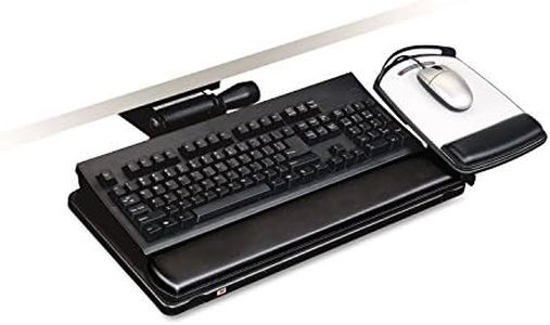 3M Keyboard Tray, Just Lift to Adjust Height and Tilt, Adjustable Tray and Mouse Platform Include Gel Wrist Rest and Precise Mouse Pad, Tray Swivels and Stores Under Desk, 23" Track, Black (AKT150LE)