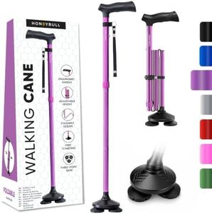 HONEYBULL Walking Cane for Women & Men Foldable, Adjustable, Heavy Duty, Free Standing, All Terrain, Collapsible Walking Sticks for Seniors & Adults (Purple)