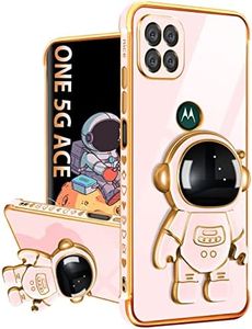 Buleens for Motorola One 5G Ace Phone Case with Astronaut Stand, Women Girls Motorola One 5G Ace Cases, Girly Cute 6D Outer Space Heart Pattern Phone Cover for Moto One 5G Ace 2021 6.7'' Pink