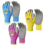 OSDUE 3 Pairs of Gardening Gloves, Kids Safety Work Gloves, Gardening Gloves for Women with Soft PVC Dots, Comfortable Breathable Non-Slip Flexible for Yard, Fishing, Camping (Under 5 Years Old)