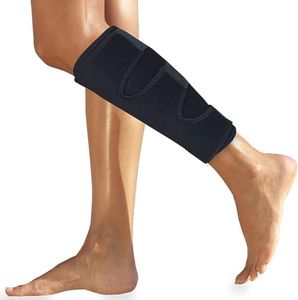 Calf Brace for Torn Calf Muscle and Shin Splint Pain Relief - Calf Compression Sleeve for Lower Leg Injury, Strain, Tear - Neoprene Runners Tibia Splints Wrap for Men and Women (Black, One size)