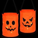 vazak 2 Pieces LED Light Halloween Candy Bags Light Up Halloween Party Bags Trick or Treat Bags Light Up Candy Bags (orange-6)