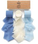 Vitalizart Blue Handmade Chiffon Silk Ribbon Fringe 1.5" x 21 Yd Dusty & Baby Blue Frayed Edges Ribbons for Wedding Invitations Bridal Bouquets Gifts Wrapping Crafts Holiday Party Decorations