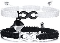 VNOX Customized Matching Bracelets for Couples Magnetic Couple Bracelets Gifts for Hers Grilfriend Long Distance Bracelet (J-Black and White, **Love-Black-White**-2PCS)