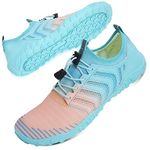 Mabove Water Shoes Womens Ladies Quick Dry Barefoot Sports Aqua Shoes for Swimming Pool Beach Boating Snorkeling Diving Lake Yoga(Pink Blue V011,5.5 UK,39 EU)