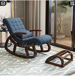 Wooden Furniture City Teak Wood Traditional Rocking Tropical Comfortable and Simple Designed Arm Chair (Blue)