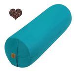 FelizMax Organic Buckwheat Bolster(24X9 in) Yoga Bolster Supportive Yoga Cushion for Restorative Yoga Accessories Meditation Pillow Reading Pillow Floor Pillow Large Round Cylinder (Cyan Blue)