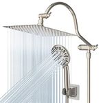 Hibbent All Metal Shower Head, 10'' High Pressure Rainfall Shower Head/Handheld Showerhead Combo/ 12'' Adjustable Curved Shower Extension Arm, 7-Spray, 71'' Hose, Showerhead Holder, Brushed Nickel