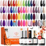Modelones 40 PCS Gel Nail Polish Set, 36 Colors Spring White Nude Brown Black Gel Polish Kit Red Hot Pink Blue Green Glitter Nail Gel Polish 2025 W Base& Matte& Glitter& Glossy Top Coat LED Nail Art